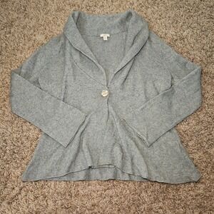 J Jill Womens Sweater Size M Petite Blue Gray Cardigan Wool Cashmere Blend